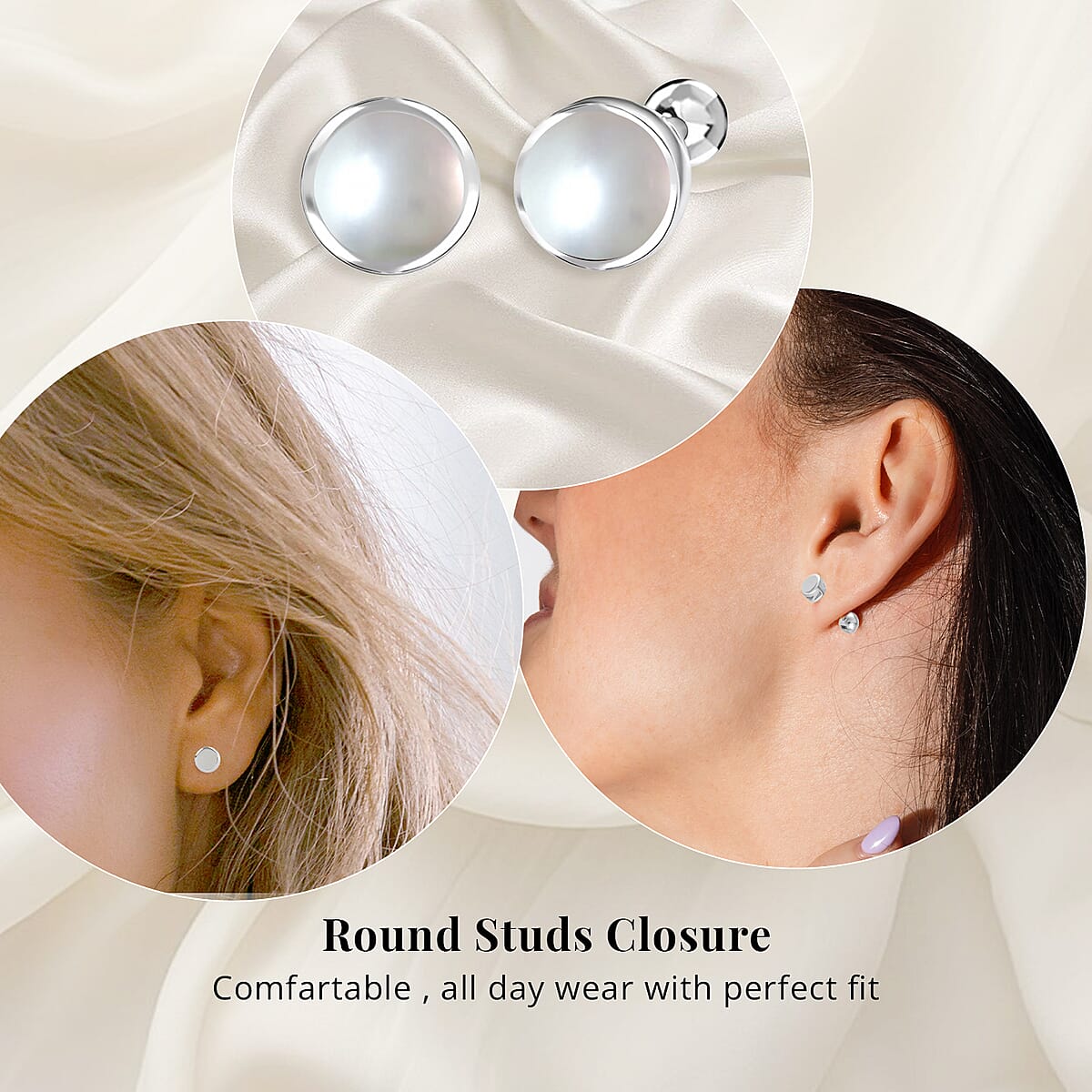 D'Joy Poke Free Freshwater Pearl Stud Earrings in Rhodium Over Sterling Silver image number 1