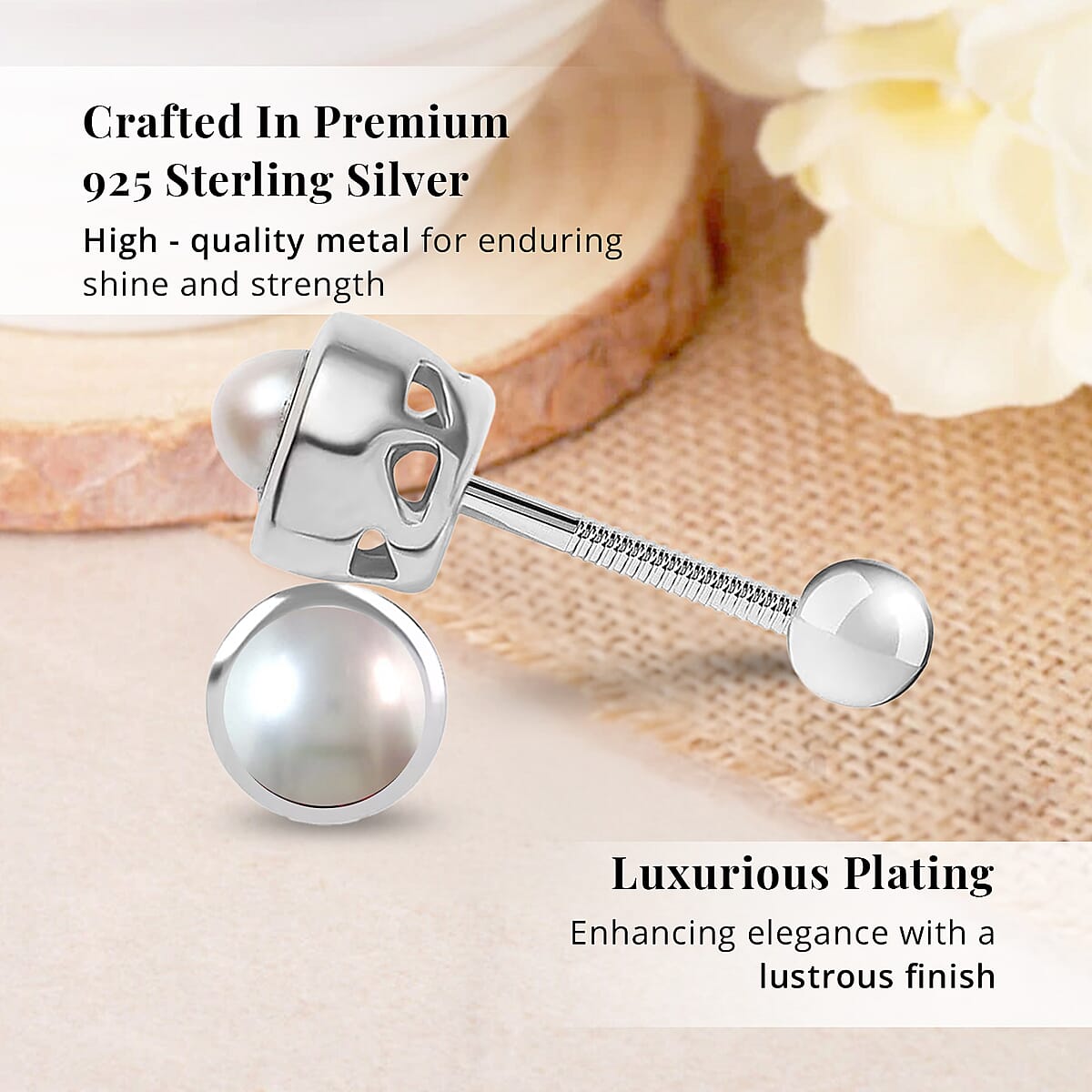 D'Joy Poke Free Freshwater Pearl Stud Earrings in Rhodium Over Sterling Silver image number 2