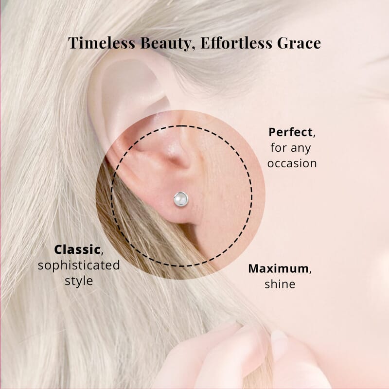 D'Joy Poke Free Freshwater Pearl Stud Earrings in Rhodium Over Sterling Silver