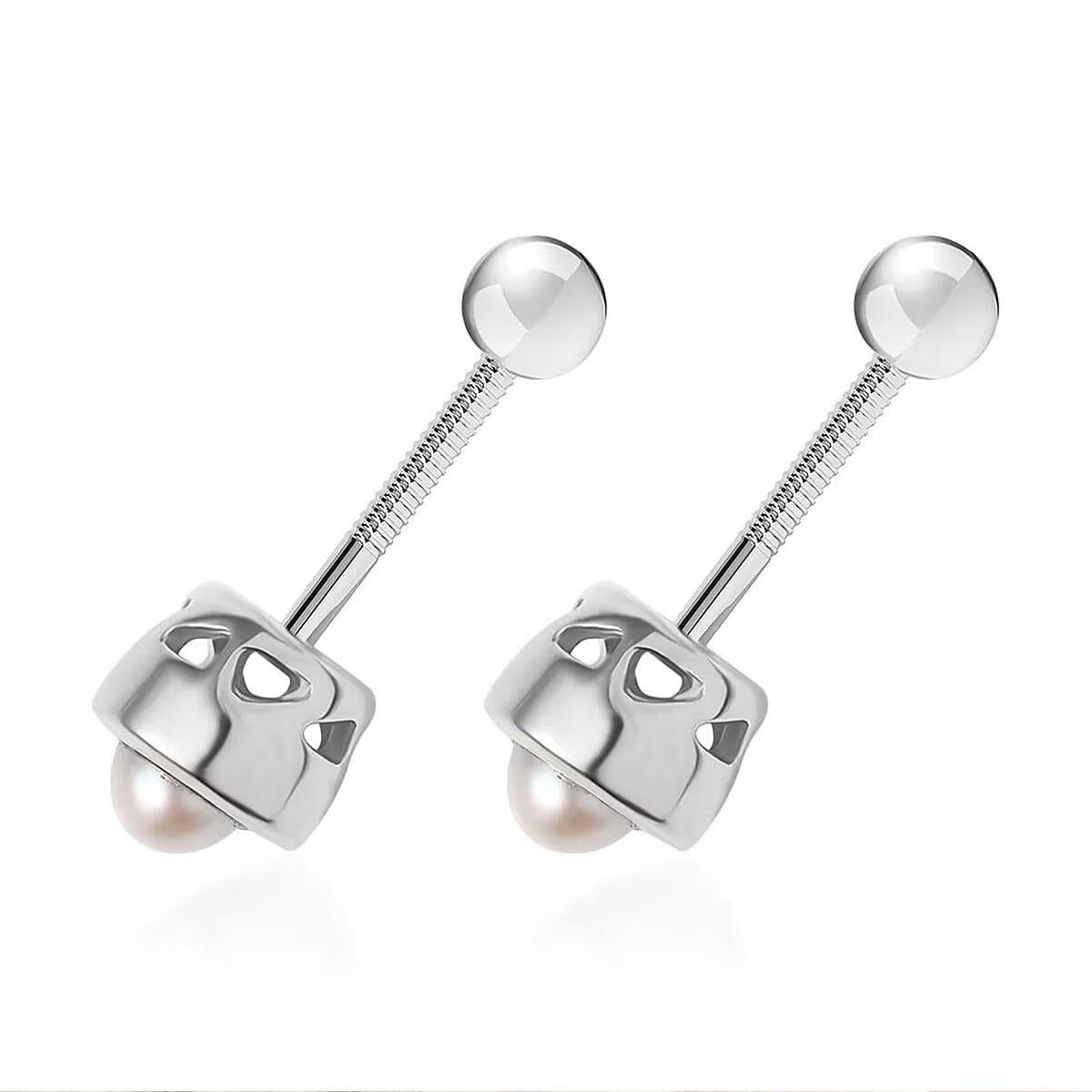 D'Joy Poke Free Freshwater Pearl Stud Earrings in Rhodium Over Sterling Silver image number 9