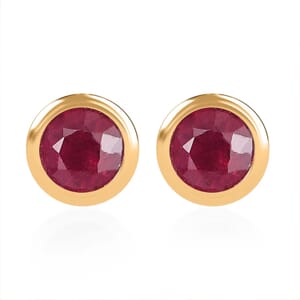 D'Joy Poke Free Niassa Ruby (FF) 0.85 ctw Stud Earrings in 18K Vermeil Yellow Gold Over Sterling Silver