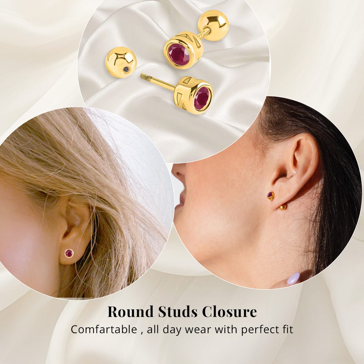 D'Joy Poke Free Niassa Ruby (FF) 0.85 ctw Stud Earrings in 18K Vermeil Yellow Gold Over Sterling Silver image number 1