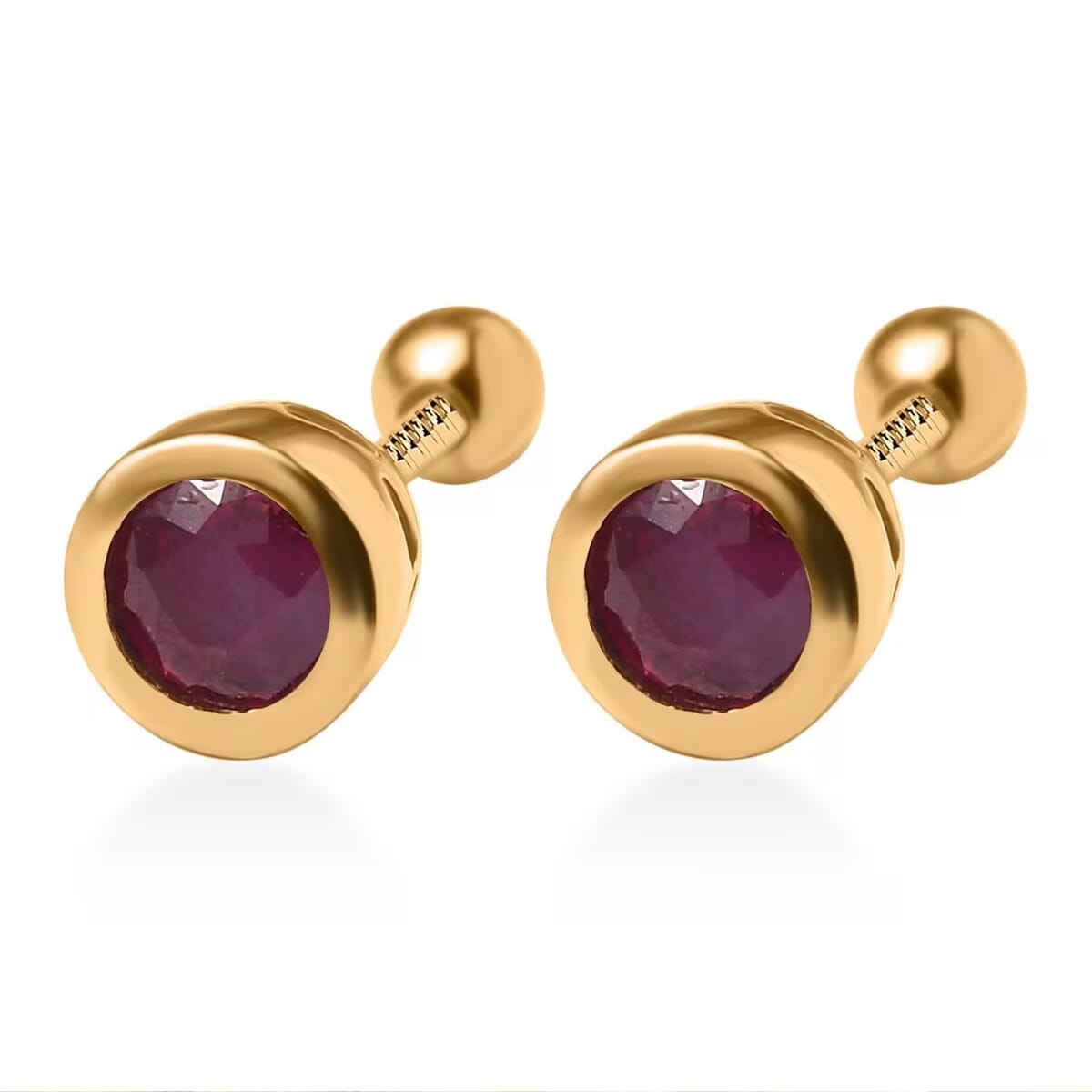 D'Joy Poke Free Niassa Ruby (FF) 0.85 ctw Stud Earrings in 18K Vermeil Yellow Gold Over Sterling Silver image number 8