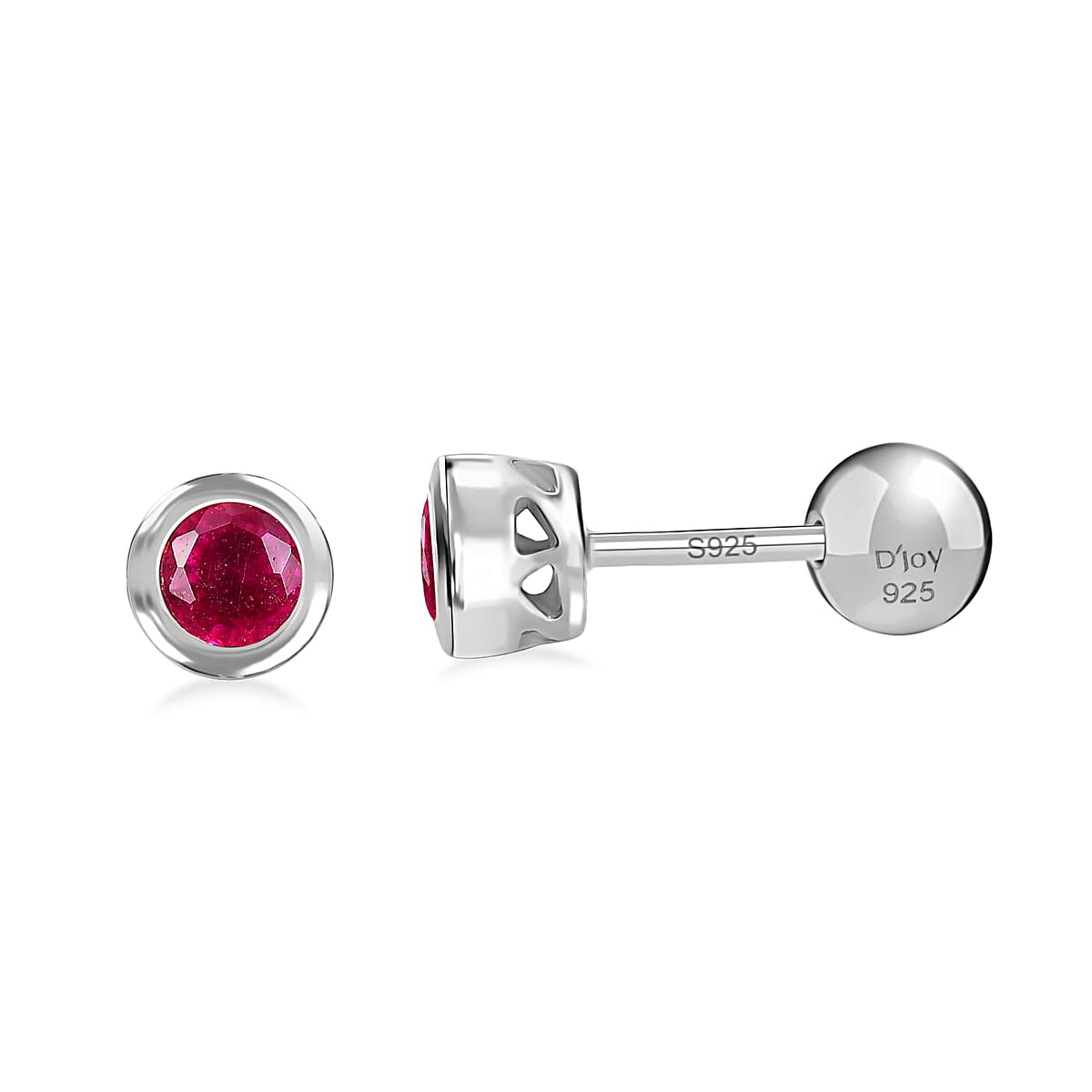 D'Joy Poke Free Niassa Ruby (FF) 0.85 ctw Stud Earrings in Rhodium Over Sterling Silver image number 0