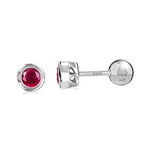 D'Joy Poke Free Niassa Ruby (FF) 0.85 ctw Stud Earrings in Rhodium Over Sterling Silver