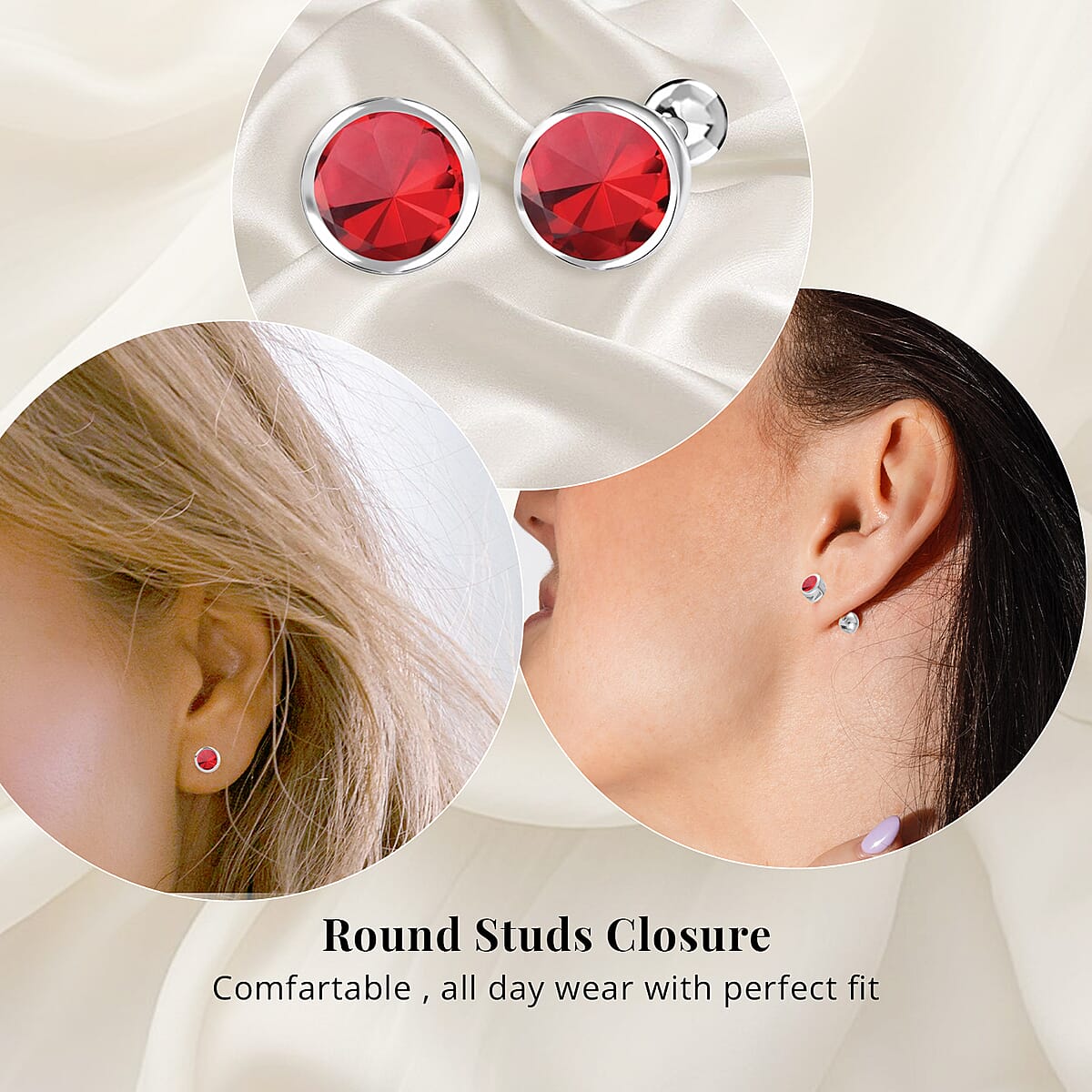 D'Joy Poke Free Niassa Ruby (FF) 0.85 ctw Stud Earrings in Rhodium Over Sterling Silver image number 1