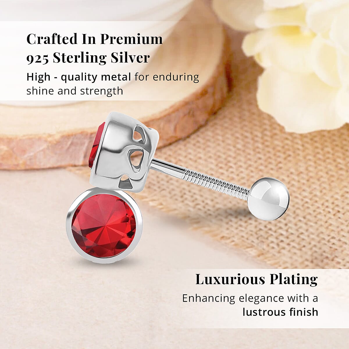 D'Joy Poke Free Niassa Ruby (FF) 0.85 ctw Stud Earrings in Rhodium Over Sterling Silver image number 2