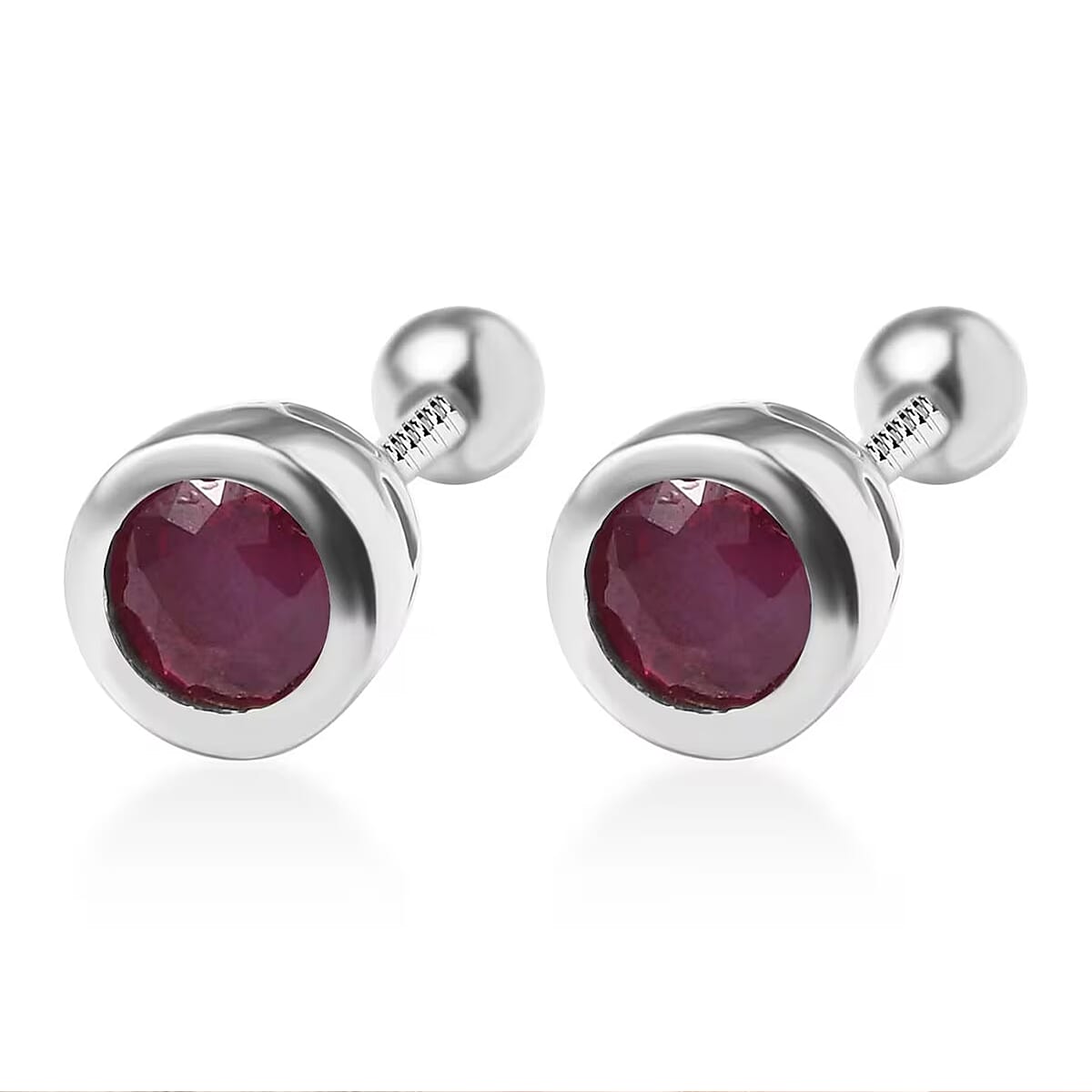 D'Joy Poke Free Niassa Ruby (FF) 0.85 ctw Stud Earrings in Rhodium Over Sterling Silver image number 8
