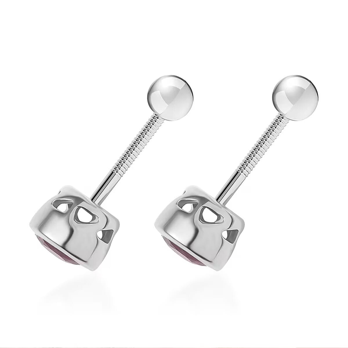 D'Joy Poke Free Niassa Ruby (FF) 0.85 ctw Stud Earrings in Rhodium Over Sterling Silver image number 9