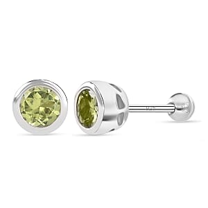 D'Joy Poke Free Peridot 0.60 ctw Stud Earrings in Rhodium Over Sterling Silver