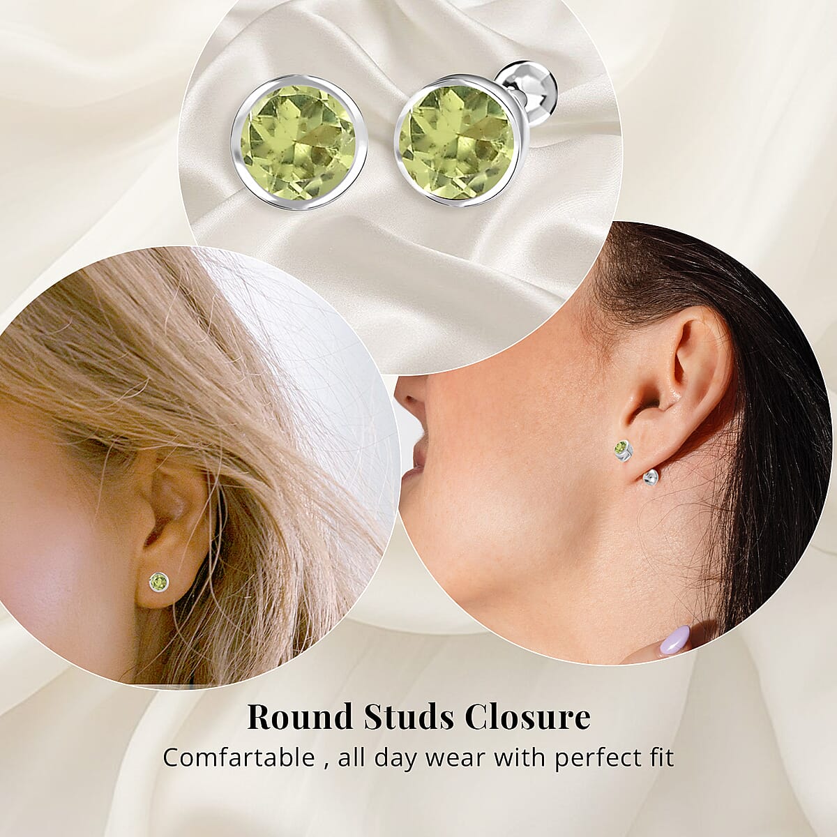 D'Joy Poke Free Peridot 0.60 ctw Stud Earrings in Rhodium Over Sterling Silver image number 1