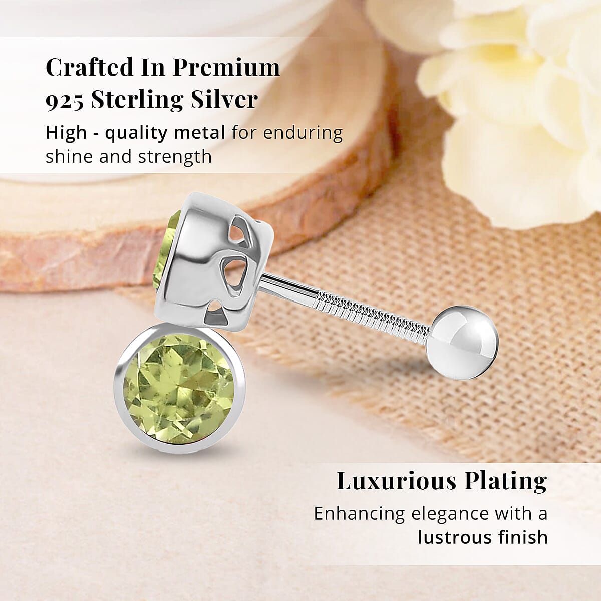 D'Joy Poke Free Peridot 0.60 ctw Stud Earrings in Rhodium Over Sterling Silver image number 2