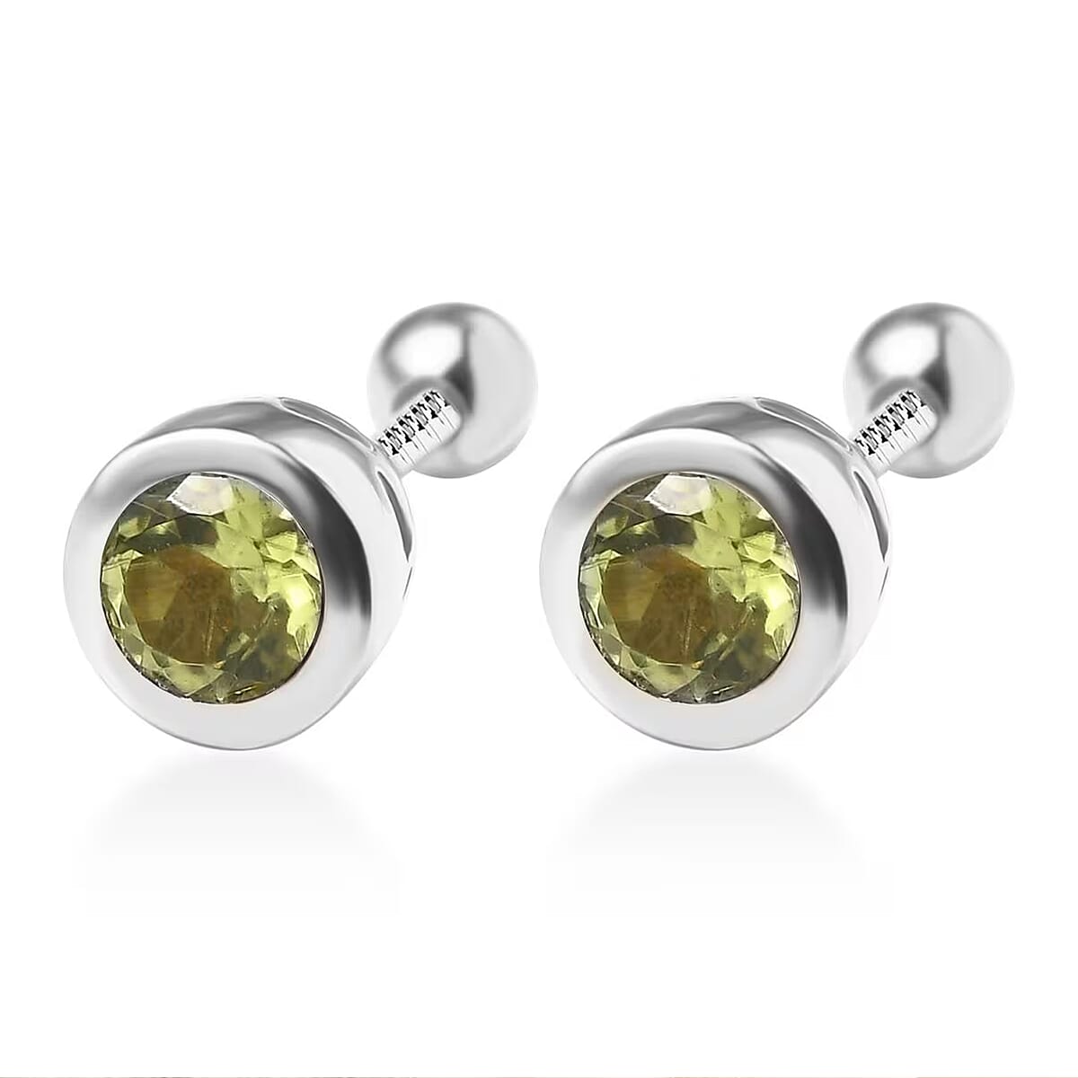 D'Joy Poke Free Peridot 0.60 ctw Stud Earrings in Rhodium Over Sterling Silver image number 8