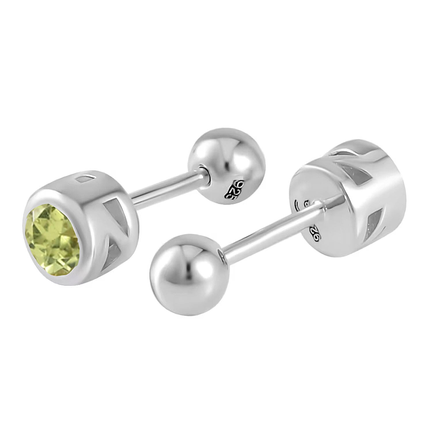 D'Joy Poke Free Peridot 0.60 ctw Stud Earrings in Rhodium Over Sterling Silver