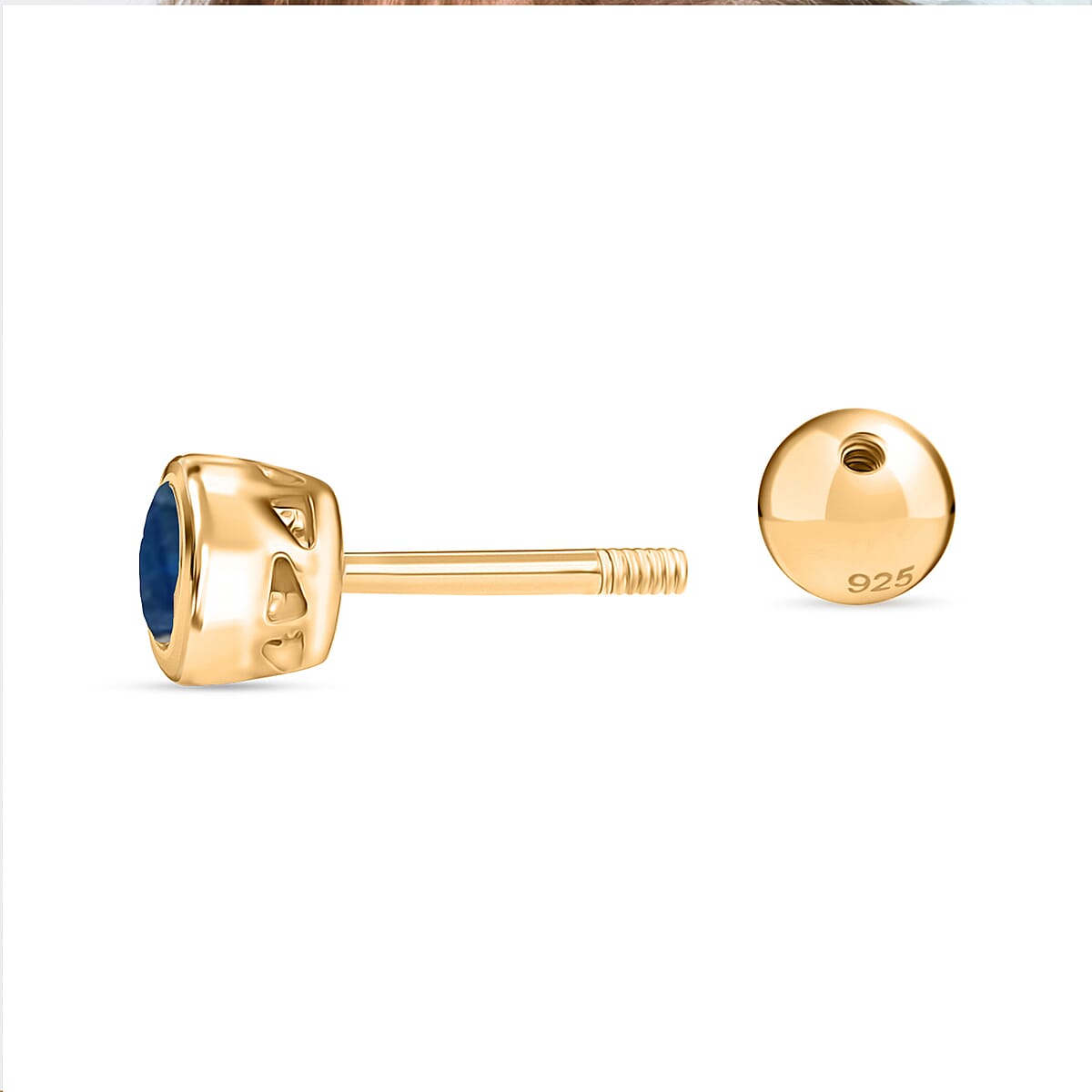 D'Joy Poke Free Ceylon Blue Sapphire 0.68 ctw Stud Earrings in 18K Vermeil Yellow Gold Over Sterling Silver image number 9
