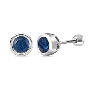 D'Joy Ceylon Blue Sapphire 0.65 ctw Stud Earrings in Rhodium Over Sterling Silver 