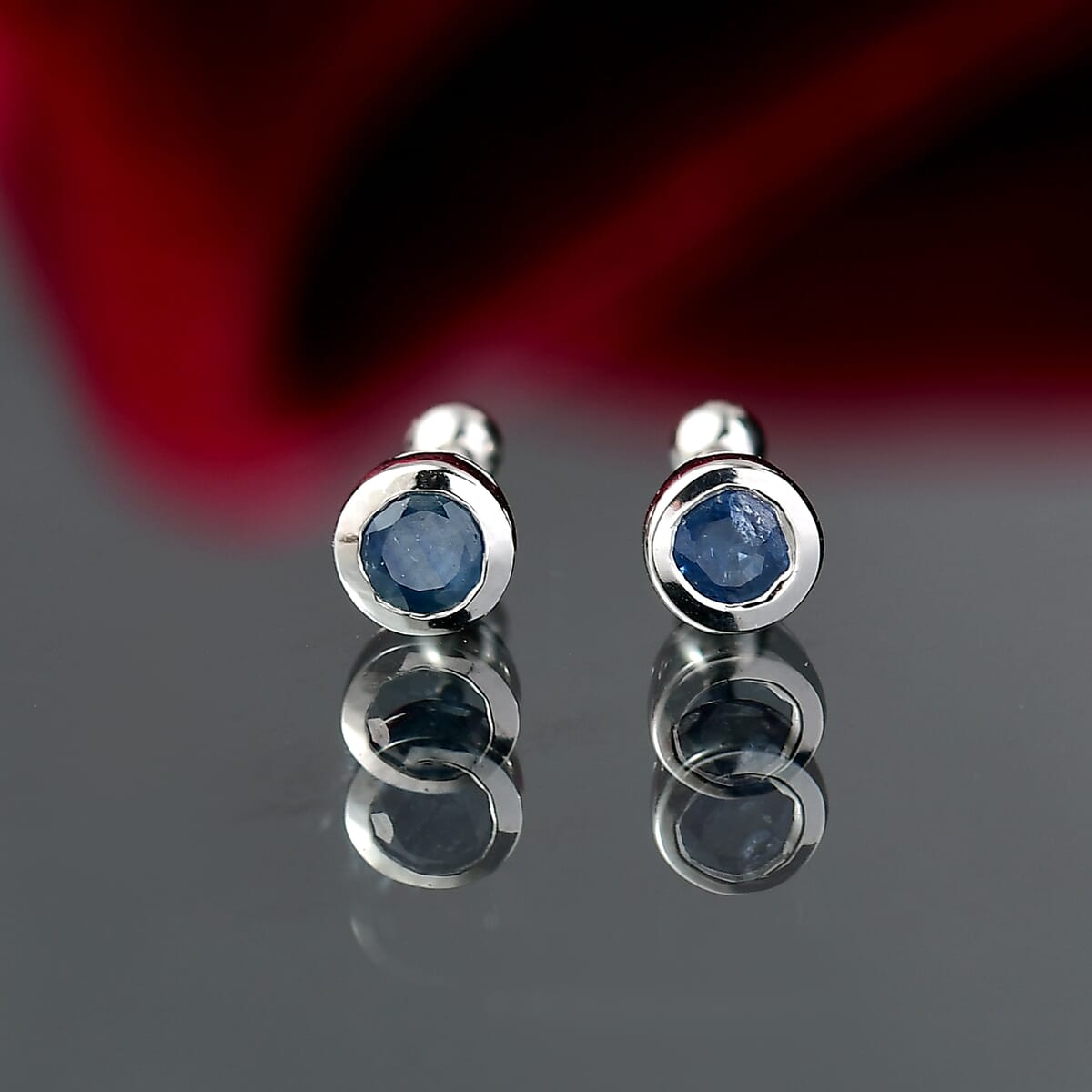 D'Joy Ceylon Blue Sapphire 0.65 ctw Stud Earrings in Rhodium Over Sterling Silver  image number 1