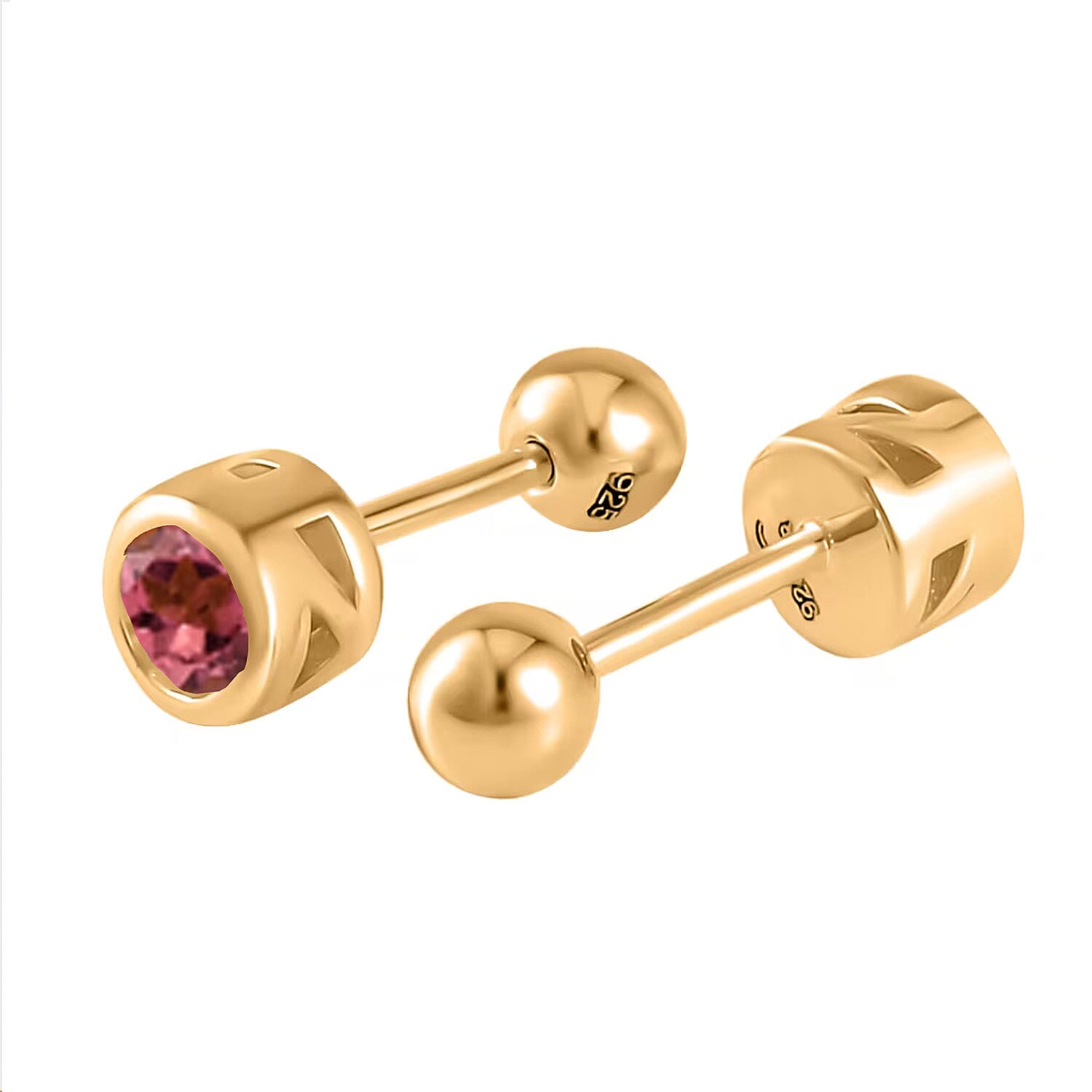D'Joy Poke Free Morro Redondo Pink Tourmaline 0.50 ctw Stud Earrings in 18K Vermeil Yellow Gold Over Sterling Silver