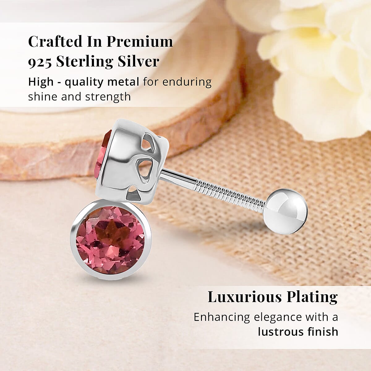 D'Joy Poke Free Morro Redondo Pink Tourmaline 0.50 ctw Stud Earrings in Rhodium Over Sterling Silver image number 2
