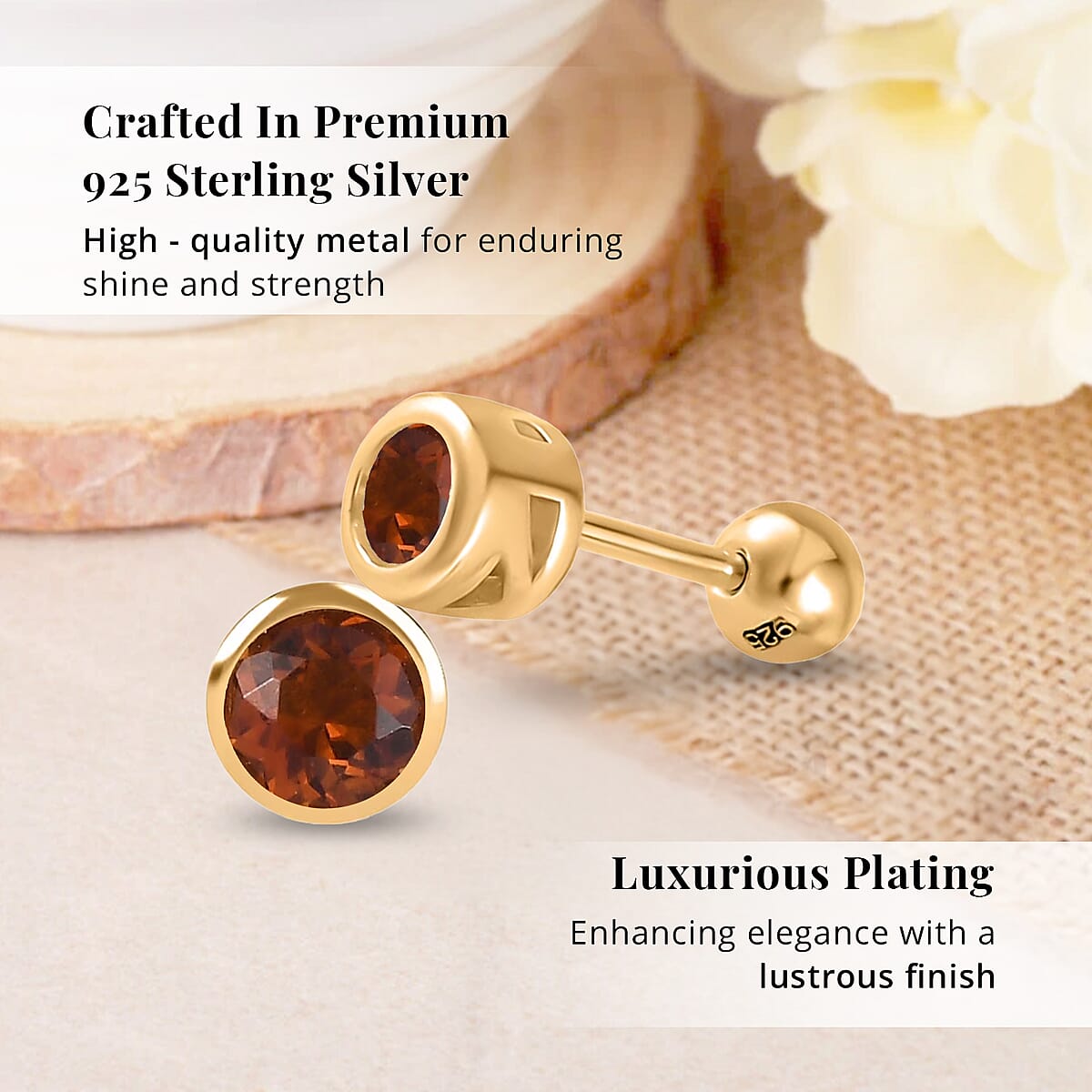 D'Joy Poke Free Santa Ana Madeira Citrine 0.50 ctw Stud Earrings in 18K Vermeil Yellow Gold Over Sterling Silver image number 2