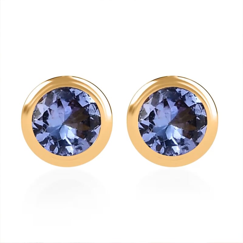 D'Joy Poke Free Tanzanite 0.50 ctw Stud Earrings in 18K Vermeil Yellow Gold Over Sterling Silver