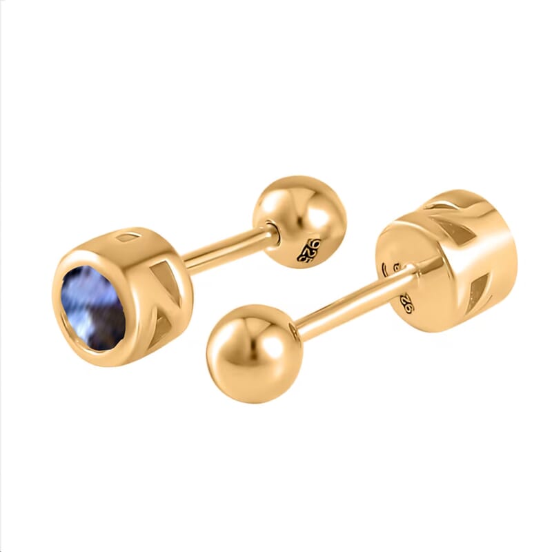 D'Joy Poke Free Tanzanite 0.50 ctw Stud Earrings in 18K Vermeil Yellow Gold Over Sterling Silver