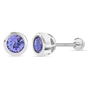 D'Joy Poke Free Tanzanite 0.50 ctw Stud Earrings in Rhodium Over Sterling Silver