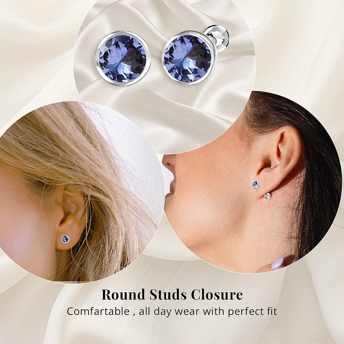 D'Joy Poke Free Tanzanite 0.50 ctw Stud Earrings in Rhodium Over Sterling Silver image number 1