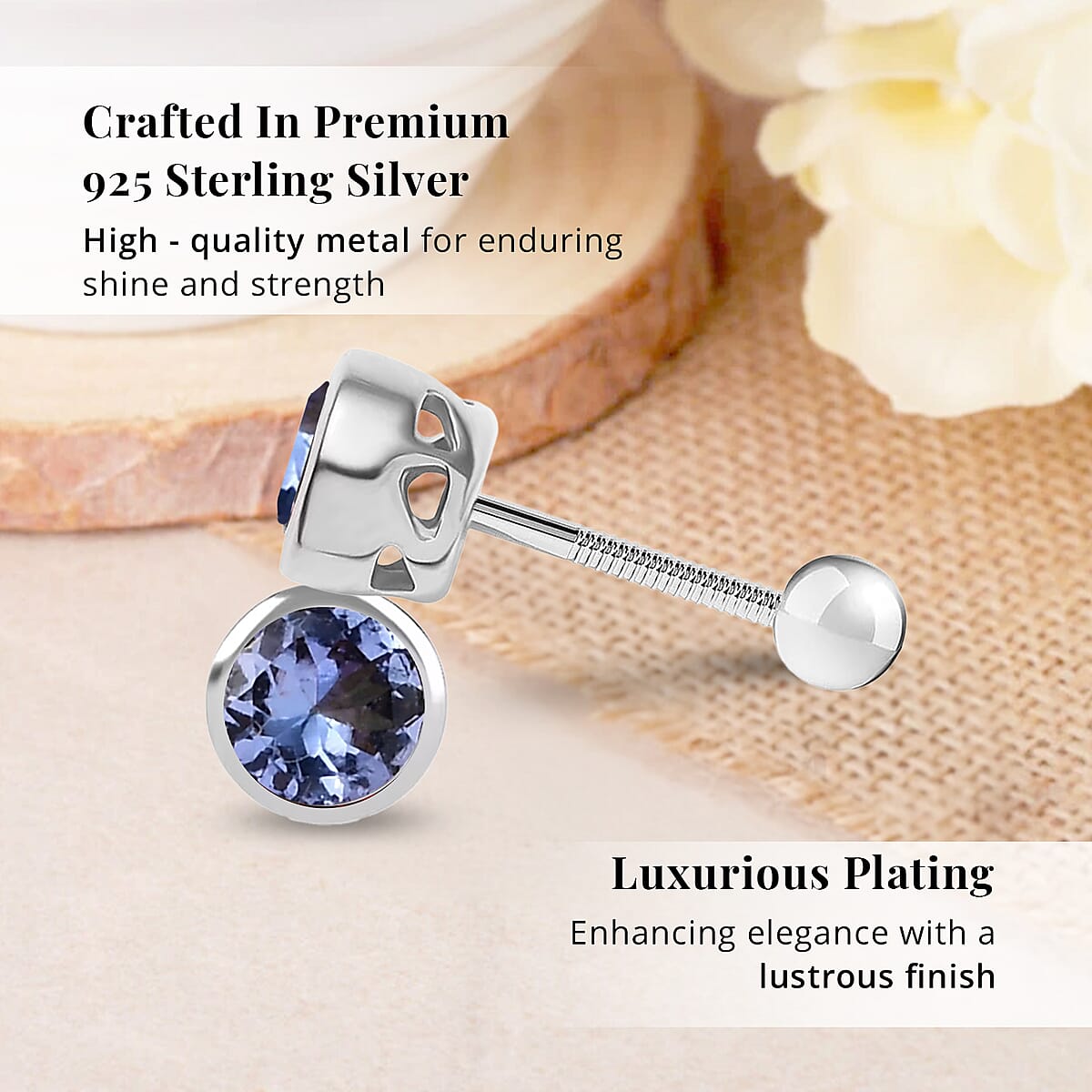 D'Joy Poke Free Tanzanite 0.50 ctw Stud Earrings in Rhodium Over Sterling Silver image number 2