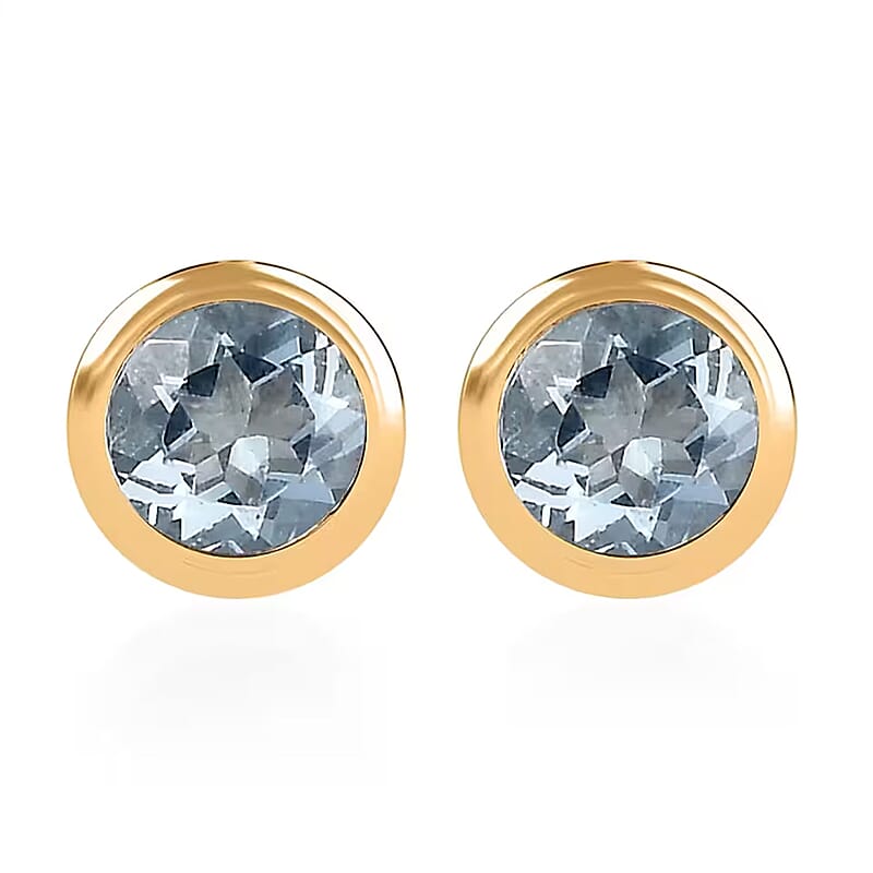 D'Joy Poke Free Aquamarine 0.50 ctw Stud Earrings in 18K Vermeil Yellow Gold Over Sterling Silver