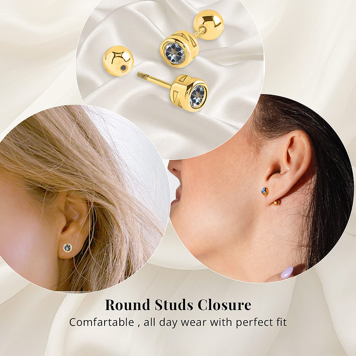 D'Joy Poke Free Aquamarine 0.50 ctw Stud Earrings in 18K Vermeil Yellow Gold Over Sterling Silver image number 1