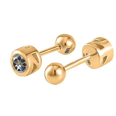 D'Joy Poke Free Aquamarine 0.50 ctw Stud Earrings in 18K Vermeil Yellow Gold Over Sterling Silver