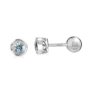 D'Joy Poke Free Aquamarine 0.50 ctw Stud Earrings in Rhodium Over Sterling Silver