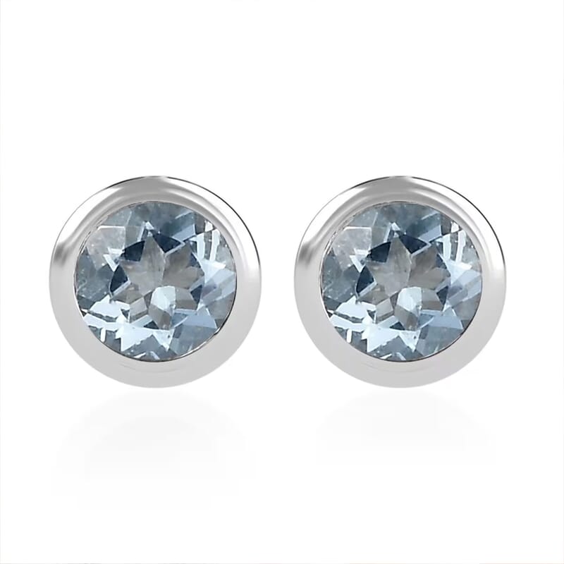 D'Joy Poke Free Aquamarine 0.50 ctw Stud Earrings in Rhodium Over Sterling Silver