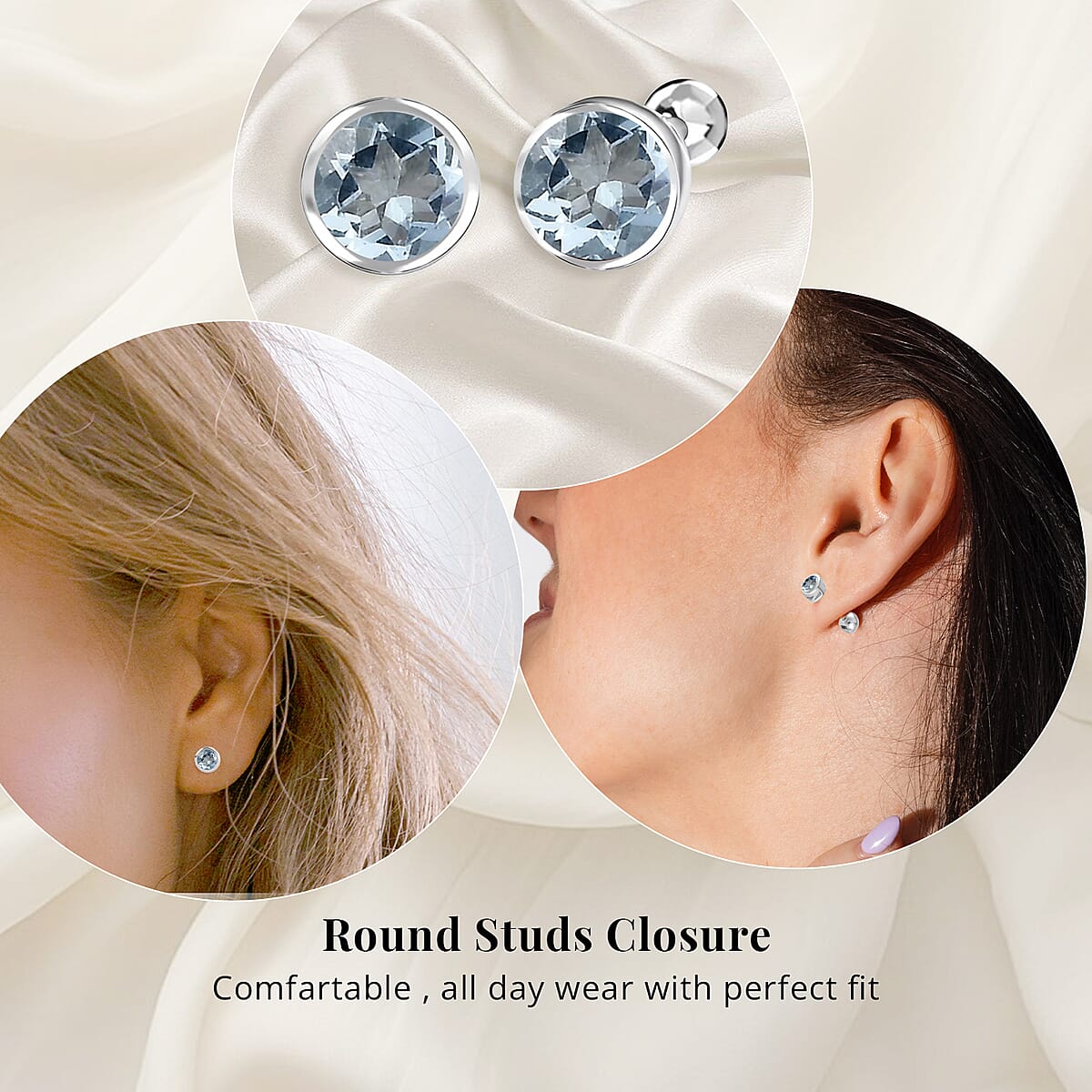 D'Joy Poke Free Aquamarine 0.50 ctw Stud Earrings in Rhodium Over Sterling Silver image number 1