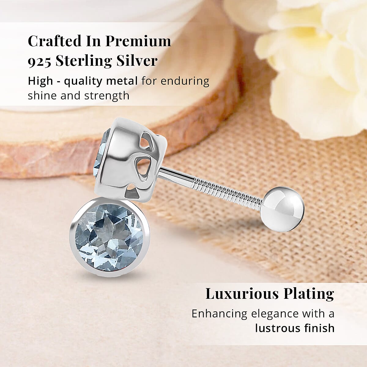 D'Joy Poke Free Aquamarine 0.50 ctw Stud Earrings in Rhodium Over Sterling Silver image number 2