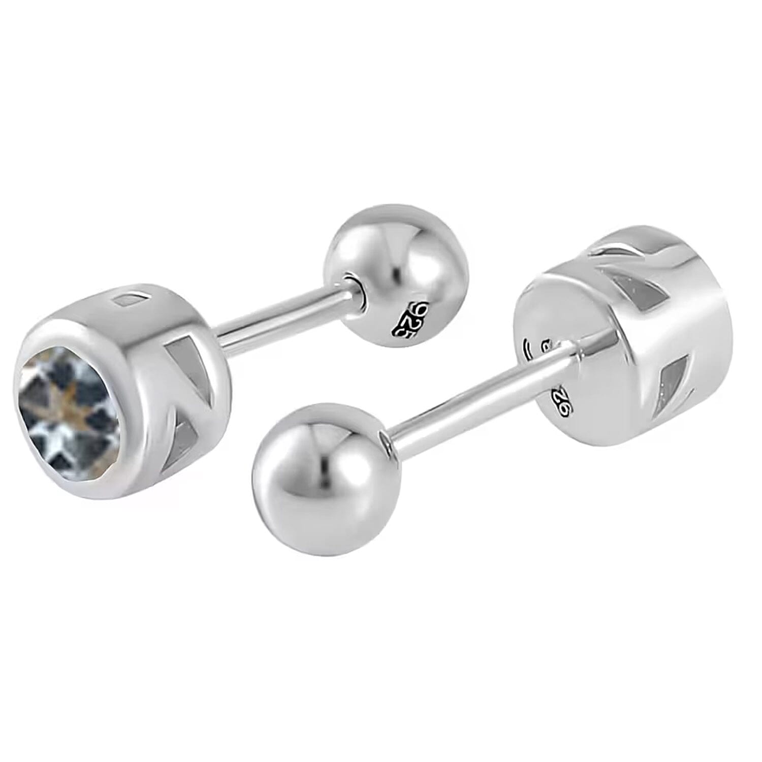 D'Joy Poke Free Aquamarine 0.50 ctw Stud Earrings in Rhodium Over Sterling Silver