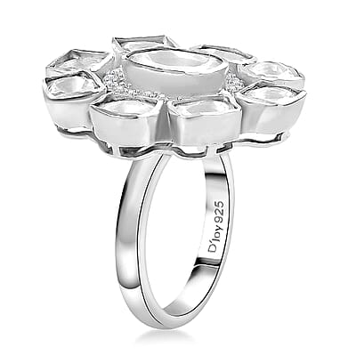 D'Joy Polki Moissanite 3.70 ctw Floral Ring in Rhodium Over Sterling Silver (Size 10.0)