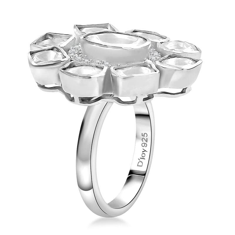 D'Joy Polki Moissanite 3.70 ctw Floral Ring in Rhodium Over Sterling Silver (Size 10.0)