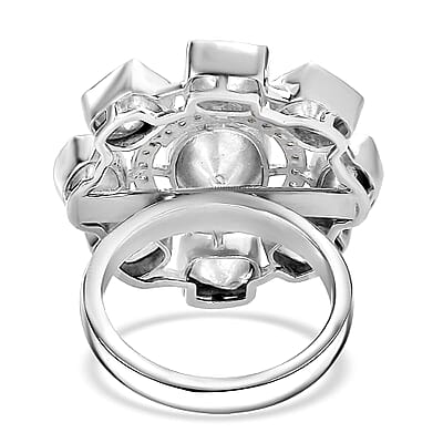 D'Joy Polki Moissanite 3.70 ctw Floral Ring in Rhodium Over Sterling Silver (Size 10.0)