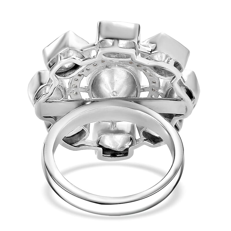 D'Joy Polki Moissanite 3.70 ctw Floral Ring in Rhodium Over Sterling Silver (Size 10.0)