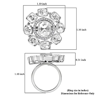 D'Joy Polki Moissanite 3.70 ctw Floral Ring in Rhodium Over Sterling Silver (Size 10.0)