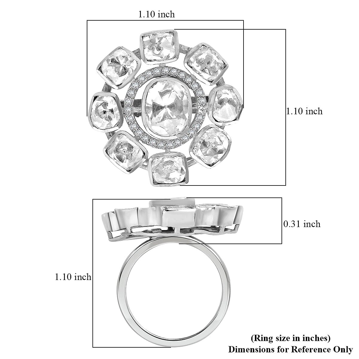 D'Joy Polki Moissanite 3.70 ctw Floral Ring in Rhodium Over Sterling Silver (Size 5.0)