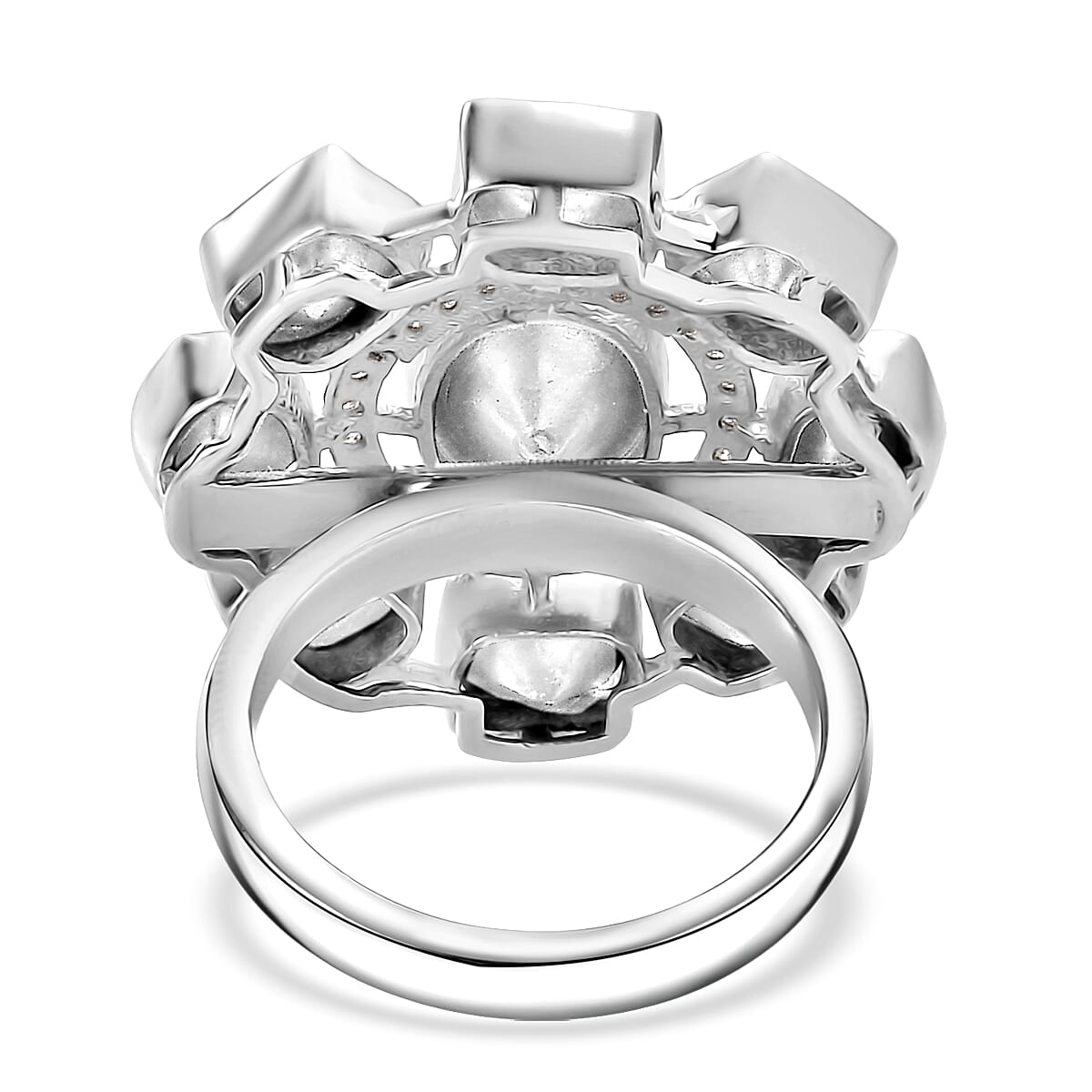 D'Joy Polki Moissanite 3.70 ctw Floral Ring in Rhodium Over Sterling Silver (Size 7.0)  image number 4
