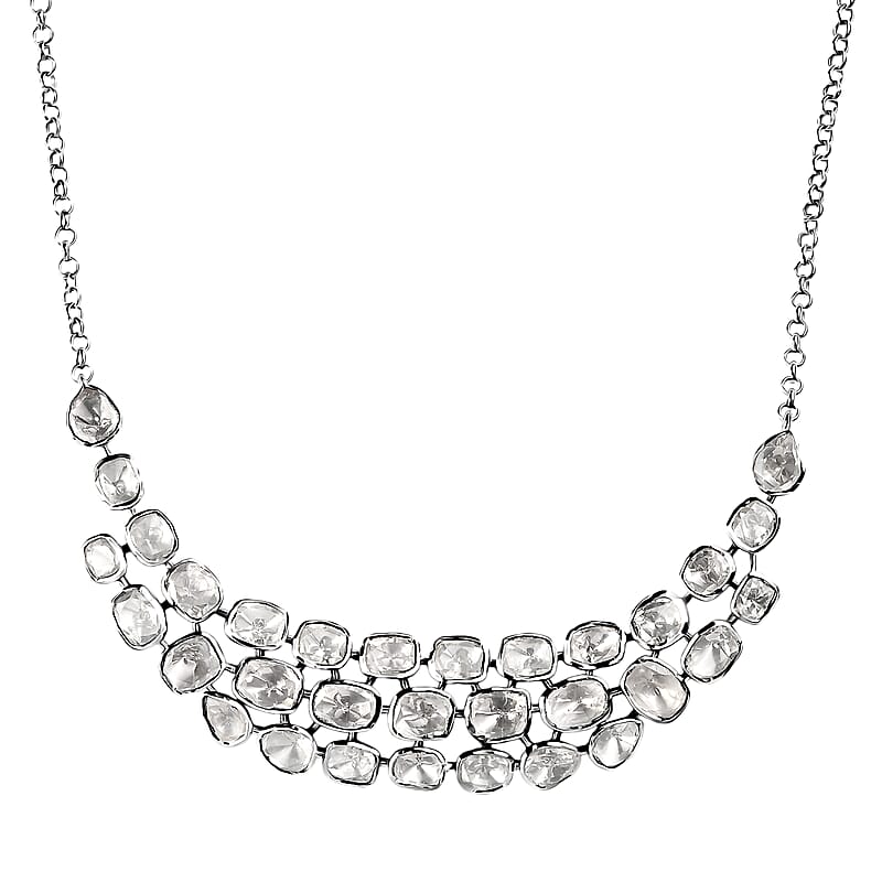 D'Joy Polki Moissanite 8.00 ctw Necklace 18 Inches in Rhodium Over Sterling Silver