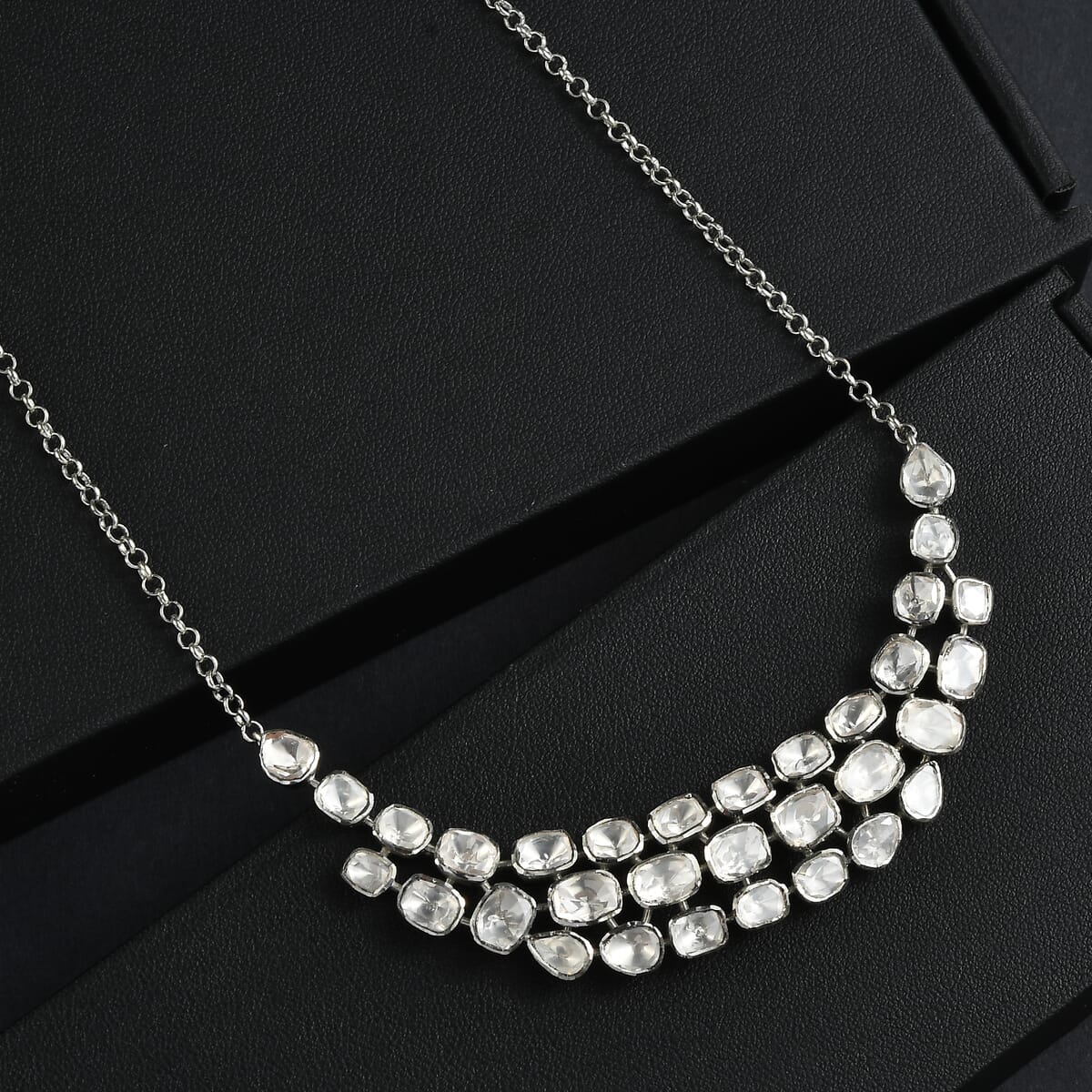 D'Joy Polki Moissanite 8.00 ctw Necklace 18 Inches in Rhodium Over Sterling Silver image number 1