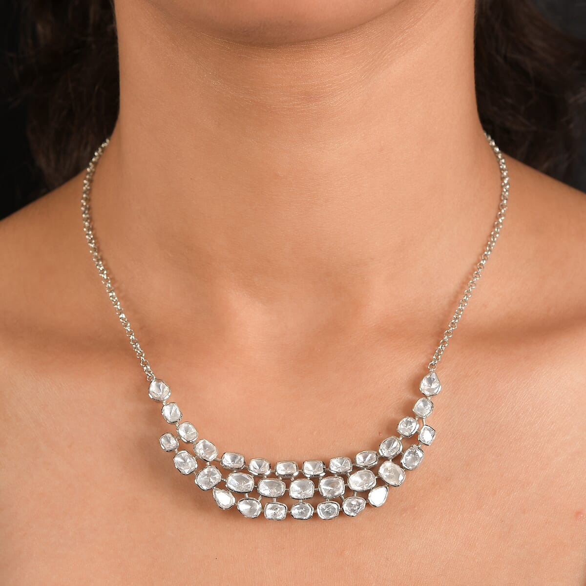 D'Joy Polki Moissanite 8.00 ctw Necklace 18 Inches in Rhodium Over Sterling Silver image number 2