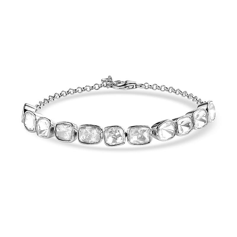 D'Joy Polki Moissanite 4.00 ctw Bracelet in Rhodium Over Sterling Silver (7.25 In)
