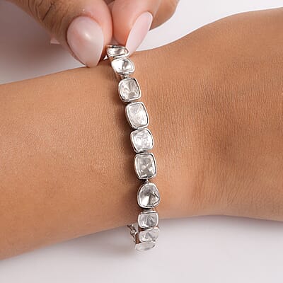 D'Joy Polki Moissanite 4.00 ctw Bracelet in Rhodium Over Sterling Silver (7.25 In)