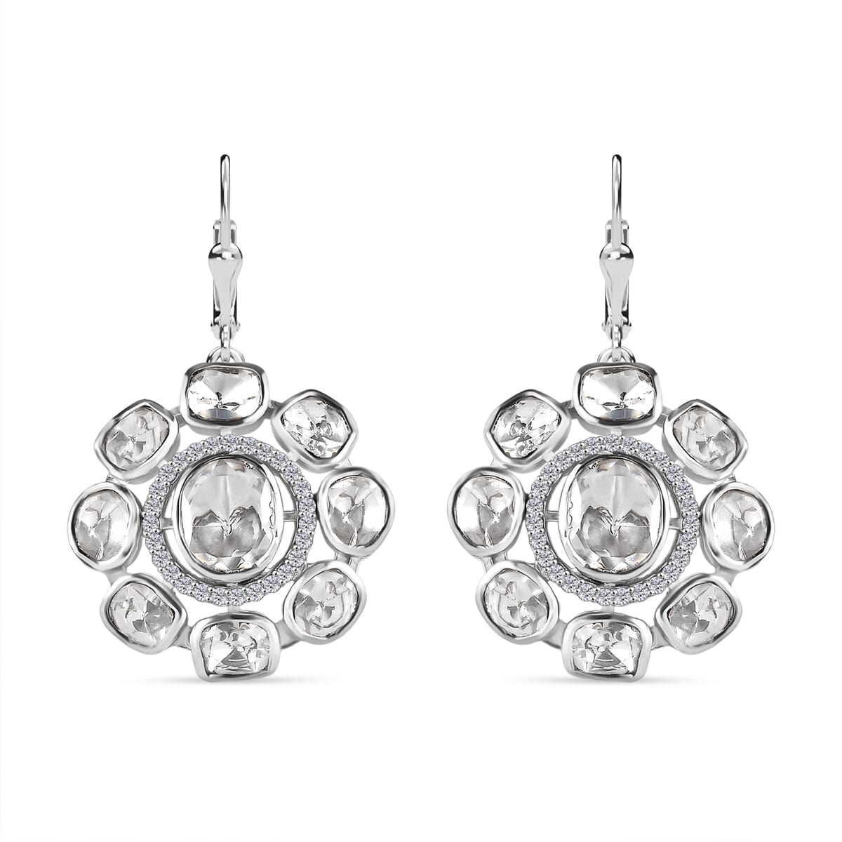 D'Joy Polki Moissanite 4.35 ctw Lever Back Earrings in Rhodium Over Sterling Silver image number 0